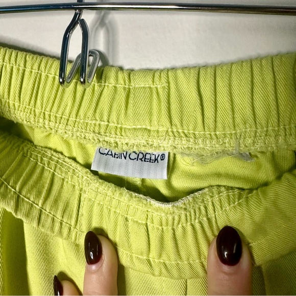 Vintage Wide Leg Bright Green Elastic Waist CABIN CREEK Cotton Pants, M - Picture 2 of 7
